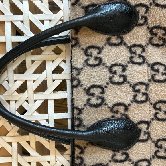 Gucci Black & Beige Wool Guccissima GG Tote with Strap and dust bag - Picture 12 of 15